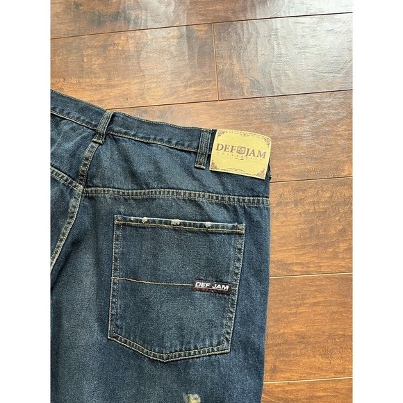 Vintage NWT Y2K Def Jam Baggei Straight Leg Distressed Embroidered Jean 40x34 - Picture 10 of 10